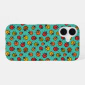 Kleurrijke ladybugs op turkooizen iPhone 16 hoesje (Achterkant horizontaal)