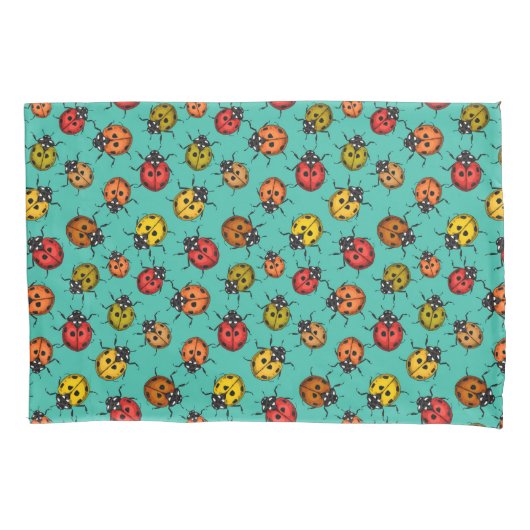 Kleurrijke ladybugs op turkooizen kussensloop (Voorkant)