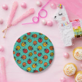 Kleurrijke ladybugs op turkooizen papieren bordje (Feest)