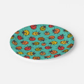 Kleurrijke ladybugs op turkooizen papieren bordje (Gekanteld)
