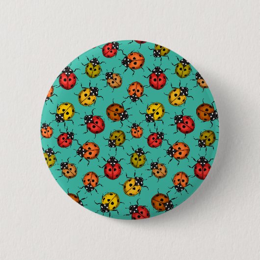 Kleurrijke ladybugs op turkooizen ronde button 5,7 cm (Voorkant)