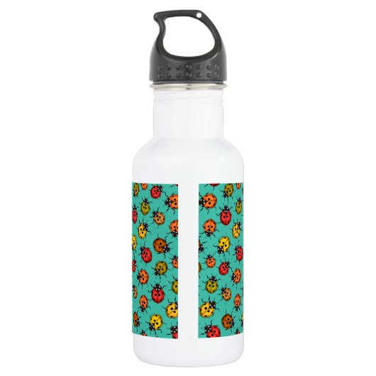 Kleurrijke ladybugs op turkooizen waterfles (Achterkant)