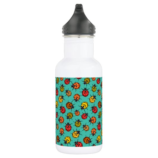 Kleurrijke ladybugs op turkooizen waterfles  (Rechts)