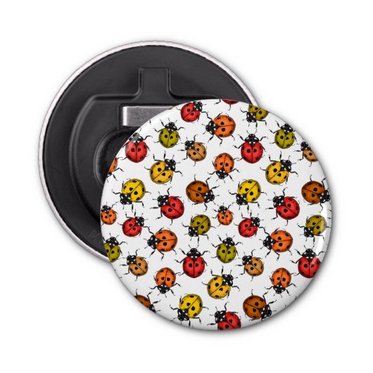 Kleurrijke ladybugs op wit button flesopener (Voorkant)