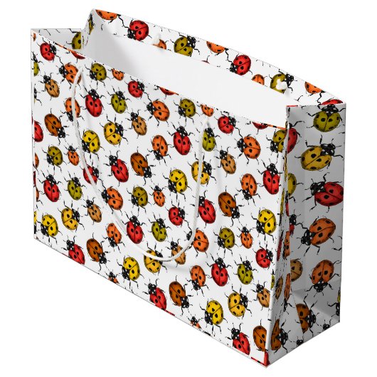Kleurrijke ladybugs op wit groot cadeauzakje (Achterkant Gekanteld)