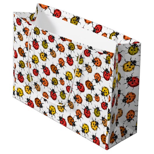 Kleurrijke ladybugs op wit groot cadeauzakje (Voorkant Gekanteld)