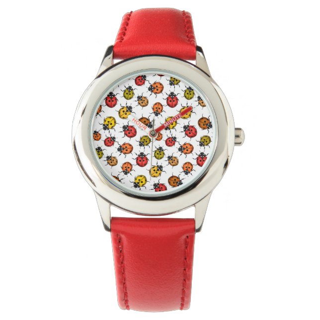 Kleurrijke ladybugs op wit horloge (Voorkant)