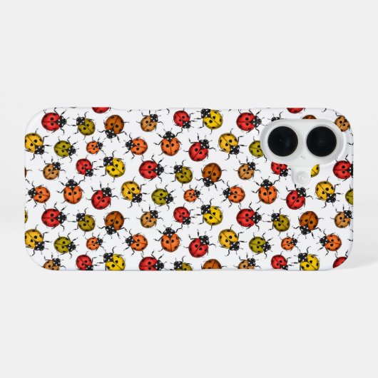 Kleurrijke ladybugs op wit iPhone 16 hoesje (Achterkant horizontaal)