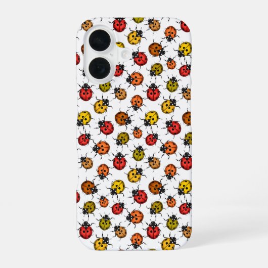 Kleurrijke ladybugs op wit iPhone 16 hoesje (Achterkant)