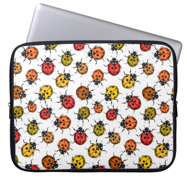 Kleurrijke ladybugs op wit laptop sleeve (Voorkant)