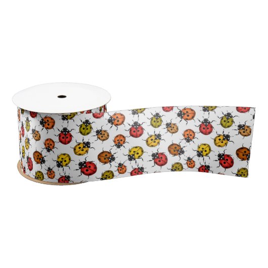 Kleurrijke ladybugs op wit satijnen lint (Spoel)