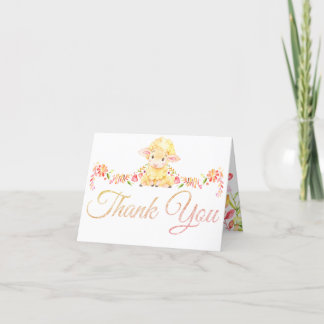 Kleurrijke Lam / Schaap Meisje Baby shower Dank u Bedankkaart