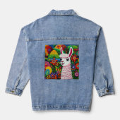 Kleurrijke lama omringd door bloemen schilderen denim jacket (Achterkant)