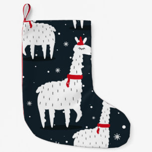 Kleurrijke lama's: besneeuwd dier naadloos. kleine kerstsok