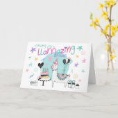 Kleurrijke Lamazing Day Llama Girl's Happy Birthda Kaart (Gele Bloem)
