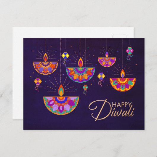 Kleurrijke lampen Happy Diwali-Briefkaart Briefkaart (Voorkant / Achterkant)