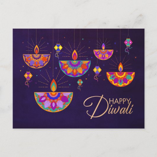 Kleurrijke lampen Happy Diwali-Briefkaart Briefkaart (Voorkant)