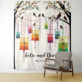 Kleurrijke Lampionnen Kersenboom Vogels Bruiloft/F Wandkleed (In situ)