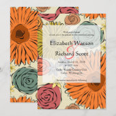 Kleurrijke land bloemen bladeren bruiloft uitnodig kaart (Voorkant / Achterkant)