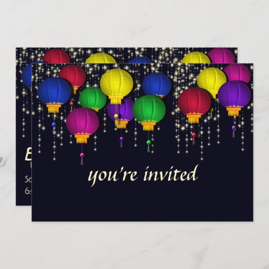 Kleurrijke Lantaarn Party Uitnodiging (Voorkant / Achterkant)