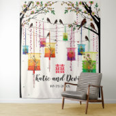 Kleurrijke Lantaarns Boom Vogels Chinese bruiloft Wandkleed (In situ)