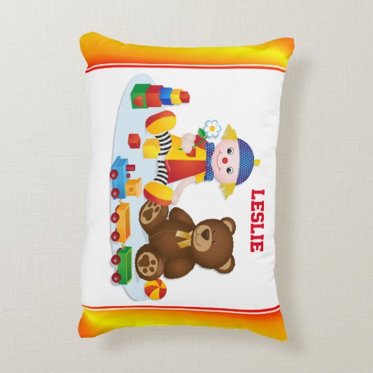 Kleurrijke Lappenpop en Teddy Persoonlijke Babykam Accent Kussen (Achterkant (Verticaal))