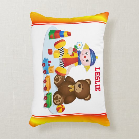 Kleurrijke Lappenpop en Teddy Persoonlijke Babykam Accent Kussen (Voorkant(Verticaal))