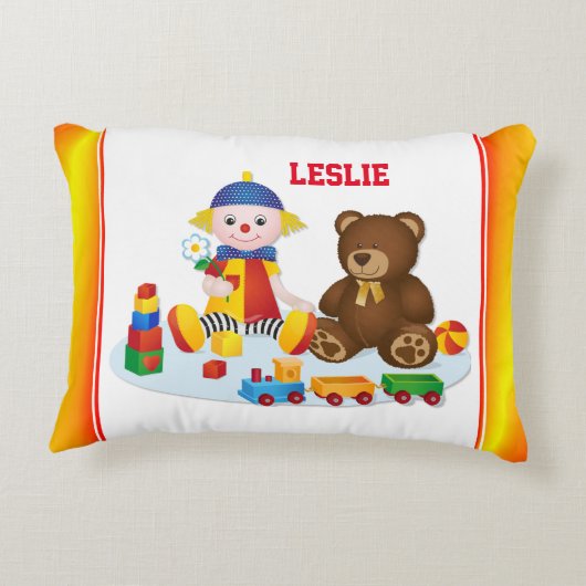 Kleurrijke Lappenpop en Teddy Persoonlijke Babykam Accent Kussen (Achterkant)