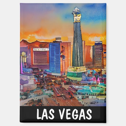 Kleurrijke Las Vegas Skyline Waterverf Magneet (Voorkant)