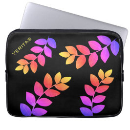 Kleurrijke laurierbladeren op zwart laptop sleeve