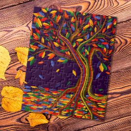 Kleurrijke lederregenboogboom met heldere kleuren legpuzzel