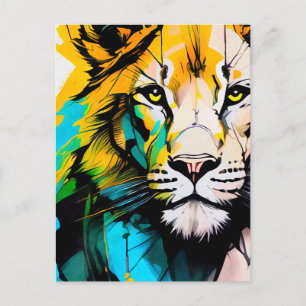 Kleurrijke Leeuw blauw en geel piercing ogen 5x7" Briefkaart