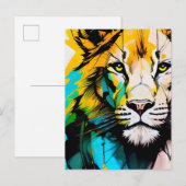 Kleurrijke Leeuw blauw en geel piercing ogen 5x7" Briefkaart (Voorkant / Achterkant)