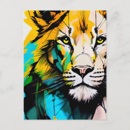 Kleurrijke Leeuw blauw en geel piercing ogen 5x7" Briefkaart