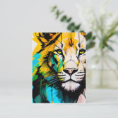 Kleurrijke Leeuw blauw en geel piercing ogen 5x7" Briefkaart (Staand voorkant)