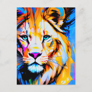 Kleurrijke Leeuw blauw wit geel piercing ogen 5x7" Briefkaart