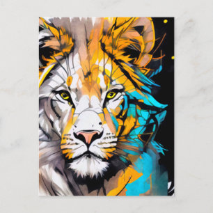 Kleurrijke Leeuw blauw wit geel piercing ogen 5x7" Briefkaart