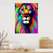 Kleurrijke Leeuw digitale kunst Poster (Keuken)