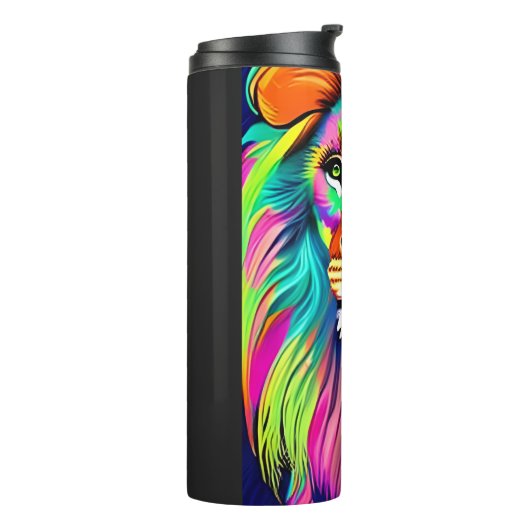 Kleurrijke Leeuw digitale kunst Thermosbeker (Gedraaid links)