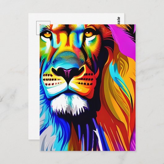 Kleurrijke Leeuw Digitale Kunst | Verjaardag Briefkaart (Voorkant / Achterkant)