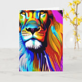 Kleurrijke Leeuw digitale kunst | Verjaardag Kaart (Gele Bloem)