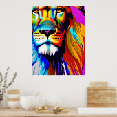 Kleurrijke Leeuw digitale kunst | Verjaardag Poster (Keuken)