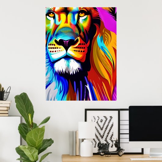 Kleurrijke Leeuw digitale kunst | Verjaardag Poster (Thuiskantoor)