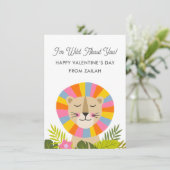 Kleurrijke Leeuw Dol op Jou Kinderen Valentijnsdag Feestdagenkaart (Staand voorkant)