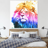 Kleurrijke Leeuw Hoofd Portret Canvas Afdruk (Insitu (Slaapkamer))
