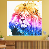 Kleurrijke Leeuw Hoofd Portret Canvas Afdruk (Insitu (Woonkamer))