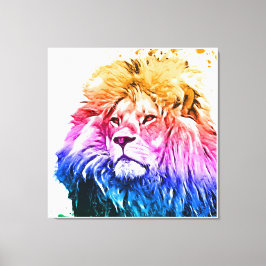 Kleurrijke Leeuw Hoofd Portret Canvas Afdruk
