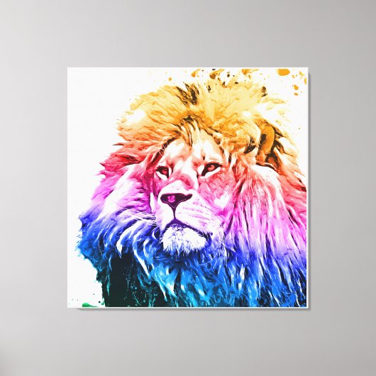 Kleurrijke Leeuw Hoofd Portret Canvas Afdruk (Voorkant)
