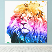 Kleurrijke Leeuw Hoofd Portret Canvas Afdruk (Insitu (Houten vloer))