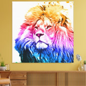 Kleurrijke Leeuw Hoofd Portret Canvas Afdruk (Insitu (Woonkamer))